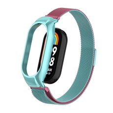 Custodia in metallo integrata per Xiaomi Mi Band 8 + cinturino magnetico milanese (rosa blu)