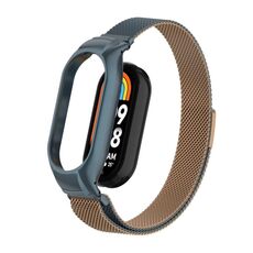 Custodia in metallo integrata per Xiaomi Mi Band 8 + cinturino magnetico milanese (grigio oro)