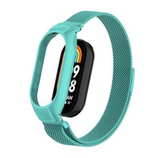 Custodia in metallo integrata per Xiaomi Mi Band 8 + cinturino magnetico milanese (blu Tiffany)