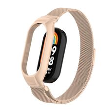 Per Xiaomi Mi Band 8 Custodia in metallo integrata + cinturino magnetico milanese (colore tè al latte)