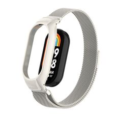 Custodia in metallo integrata per Xiaomi Mi Band 8 + cinturino magnetico milanese (beige)
