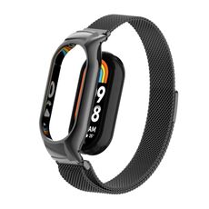 Custodia in metallo integrata per Xiaomi Mi Band 8 + cinturino magnetico milanese (nero)