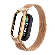 Custodia in metallo integrata per Xiaomi Mi Band 8 + cinturino magnetico milanese (oro rosa)
