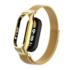 Custodia in metallo integrata per Xiaomi Mi Band 8 + cinturino magnetico milanese (oro)