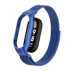 Custodia in metallo integrata per Xiaomi Mi Band 8 + cinturino magnetico milanese (blu)