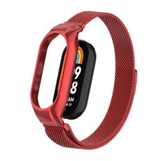 Custodia in metallo integrata per Xiaomi Mi Band 8 + cinturino magnetico milanese (rosso)