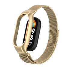 Custodia in metallo integrata per Xiaomi Mi Band 8 + cinturino magnetico milanese (oro retrò)