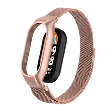 Custodia in metallo integrata per Xiaomi Mi Band 8 + cinturino magnetico milanese (rosa rossa)