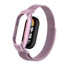 Custodia in metallo integrata per Xiaomi Mi Band 8 + cinturino magnetico milanese (rosa rosa)