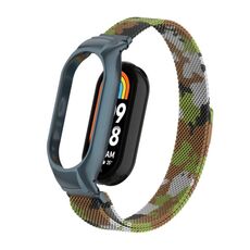 Custodia in metallo integrata per Xiaomi Mi Band 8 + cinturino magnetico milanese (verde erba)