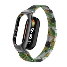 Custodia in metallo integrata per Xiaomi Mi Band 8 + cinturino magnetico milanese (verde militare)