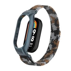 Custodia in metallo integrata per Xiaomi Mi Band 8 + cinturino magnetico milanese (marrone)