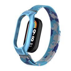 Custodia in metallo integrata per Xiaomi Mi Band 8 + cinturino magnetico milanese (blu mimetico)