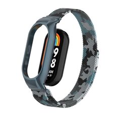 Custodia in metallo integrata per Xiaomi Mi Band 8 + cinturino magnetico milanese (bianco)