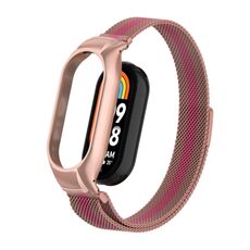 Custodia in metallo integrata per Xiaomi Mi Band 8 + cinturino magnetico milanese (rosa + rosa)