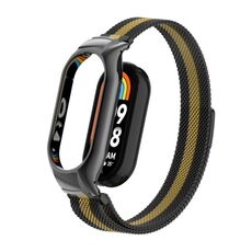 Custodia in metallo integrata per Xiaomi Mi Band 8 + cinturino magnetico milanese (nero + oro)