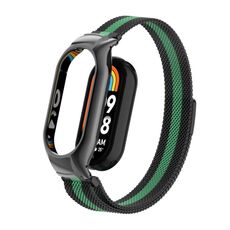 Per Xiaomi Mi Band 8 Custodia in metallo integrata + cinturino magnetico milanese (nero + mare blu)