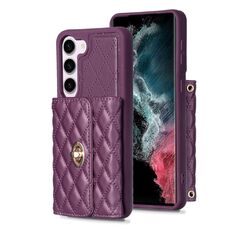 Per Samsung Galaxy S23 5G Portafoglio con fibbia in metallo orizzontale Custodia per telefono in pelle rombica (viola scuro)