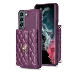 Per Samsung Galaxy S22+ 5G Portafoglio orizzontale con fibbia in metallo Custodia in pelle romboidale (viola scuro)