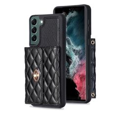 Per Samsung Galaxy S22+ 5G Portafoglio con fibbia in metallo orizzontale Custodia in pelle romboidale (nero)