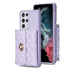 Per Samsung Galaxy S21 Ultra 5G Portafoglio con fibbia in metallo orizzontale Custodia in pelle rombica (viola)