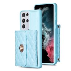 Per Samsung Galaxy S21 Ultra 5G Portafoglio con fibbia in metallo orizzontale Custodia in pelle romboidale (blu)