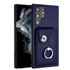 Per Samsung Galaxy S22 Ultra 5G Custodia per telefono in PU con supporto ad anello per porta carte di organo (blu)