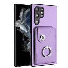 Per Samsung Galaxy S22 Ultra 5G Custodia per telefono in PU con supporto ad anello per porta carte di organo (viola)