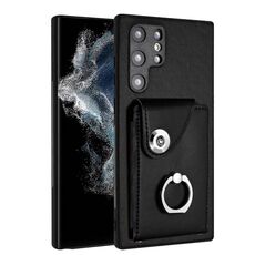 Per Samsung Galaxy S22 Ultra 5G Custodia per telefono in PU con supporto ad anello per porta carte di organo (nera)