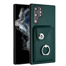 Per Samsung Galaxy S22 Ultra 5G Custodia per telefono in PU con supporto ad anello per porta carte di organo (verde)