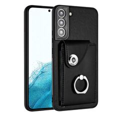 Per Samsung Galaxy S22+ 5G Custodia per telefono in PU con supporto ad anello per porta carte di organo (nera)