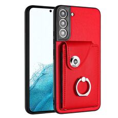Per Samsung Galaxy S22+ 5G Custodia per telefono in PU con supporto ad anello per porta carte di organo (rossa)