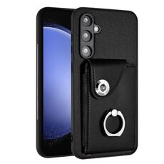 Per Samsung Galaxy S23 FE 5G Custodia per telefono in PU con supporto per anello per carte d'organo (nera)