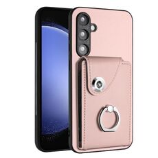 Per Samsung Galaxy S23 FE 5G Custodia per telefono in PU con supporto ad anello per porta carte di organo (rosa)