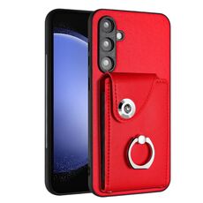 Per Samsung Galaxy S23 FE 5G Custodia per cellulare in PU con supporto ad anello per carte d'organo (rossa)