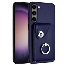Per Samsung Galaxy S23+ 5G Custodia per telefono in PU con supporto per anello per carte di organo (blu)