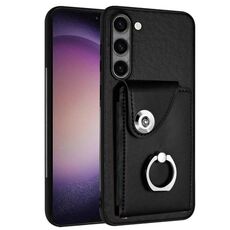 Per Samsung Galaxy S23+ 5G Custodia per telefono in PU con supporto ad anello per porta carte di organo (nera)