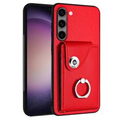 Per Samsung Galaxy S23+ 5G Custodia per telefono in PU con supporto ad anello per porta tessere (rosso)