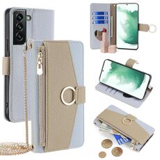 Custodia per telefono in pelle con trama crossbody Litchi per Samsung Galaxy S22+ 5G (blu)