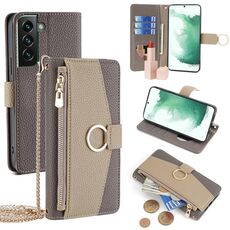 Custodia per telefono in pelle con trama crossbody Litchi per Samsung Galaxy S22+ 5G (grigio)
