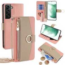 Custodia per telefono in pelle con trama crossbody Litchi per Samsung Galaxy S22+ 5G (rosa)