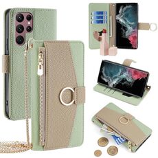 Custodia per telefono in pelle con trama crossbody Litchi per Samsung Galaxy S22 Ultra 5G (verde)