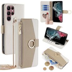Custodia per telefono in pelle con trama crossbody Litchi per Samsung Galaxy S22 Ultra 5G (bianca)