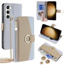 Custodia per telefono in pelle con trama crossbody Litchi per Samsung Galaxy S23+ 5G (blu)