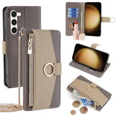 Custodia per telefono in pelle con trama crossbody Litchi per Samsung Galaxy S23+ 5G (grigio)