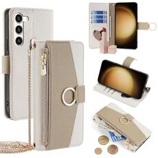 Custodia per telefono in pelle con trama crossbody Litchi per Samsung Galaxy S23+ 5G (bianca)