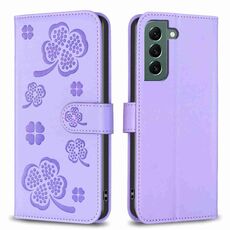 Custodia per telefono in pelle goffrata a quattro foglie per Samsung Galaxy S22+ 5G (viola)