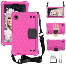 Per Alcatel Joy Tab2 2020 / 3T 8.0 Custodia per tablet PC ibrida EVA a nido d'ape con cinturino (rosa rossa + nero)