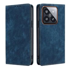 Per Xiaomi 14 Pro Custodia per telefono in pelle magnetica con spazzola antifurto RFID (blu)