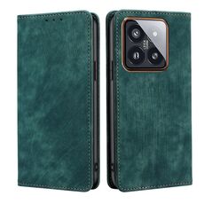Custodia per telefono in pelle magnetica con spazzola antifurto RFID Xiaomi 14 Pro (verde)